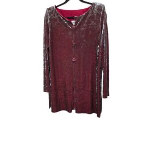 Vintage J.B.S. Ltd. Red Crushed Velvet Long-Sleeve Tunic Floral Buttons Size 10
